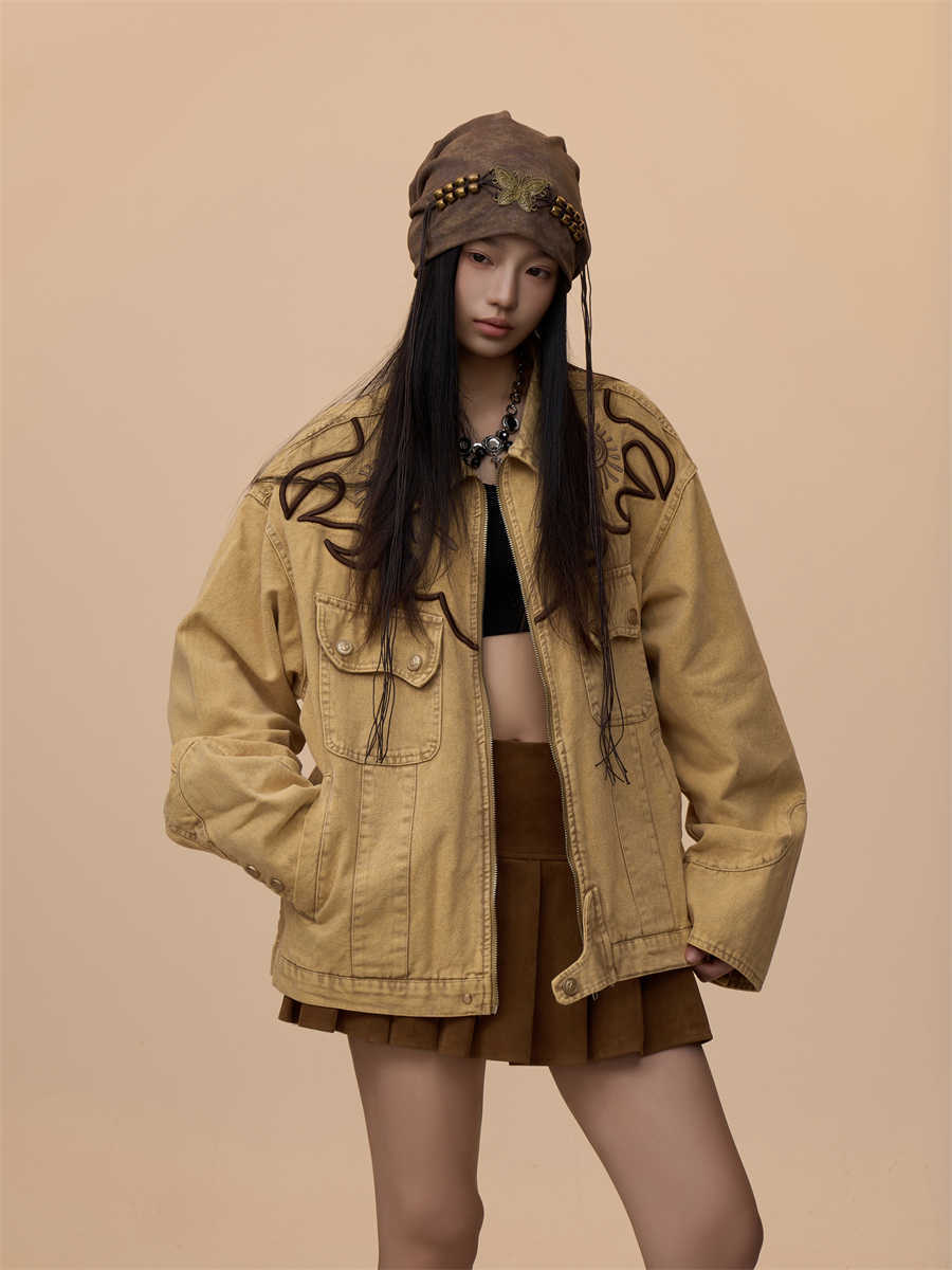 Western Embroidered Heavy Denim Coat