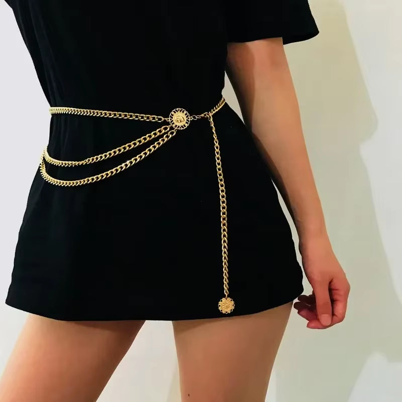 Retro Chain Belts for Women Waistbands Multilayer Long Tassel for Dress Waist Chain Belts Rhinestone Crystal Belly Chain