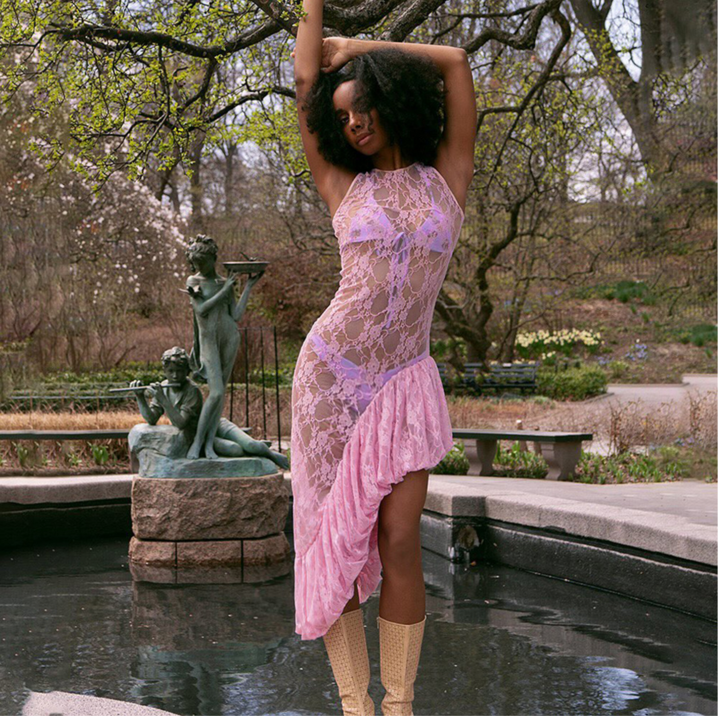 Lace embroidered flow dress