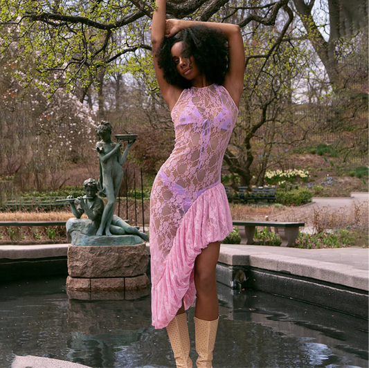 Lace embroidered flow dress