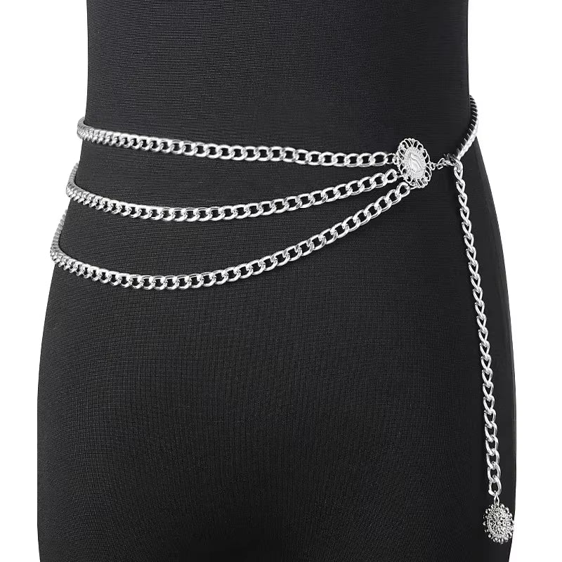 Retro Chain Belts for Women Waistbands Multilayer Long Tassel for Dress Waist Chain Belts Rhinestone Crystal Belly Chain