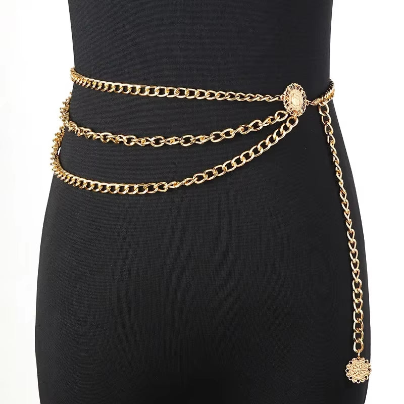 Retro Chain Belts for Women Waistbands Multilayer Long Tassel for Dress Waist Chain Belts Rhinestone Crystal Belly Chain