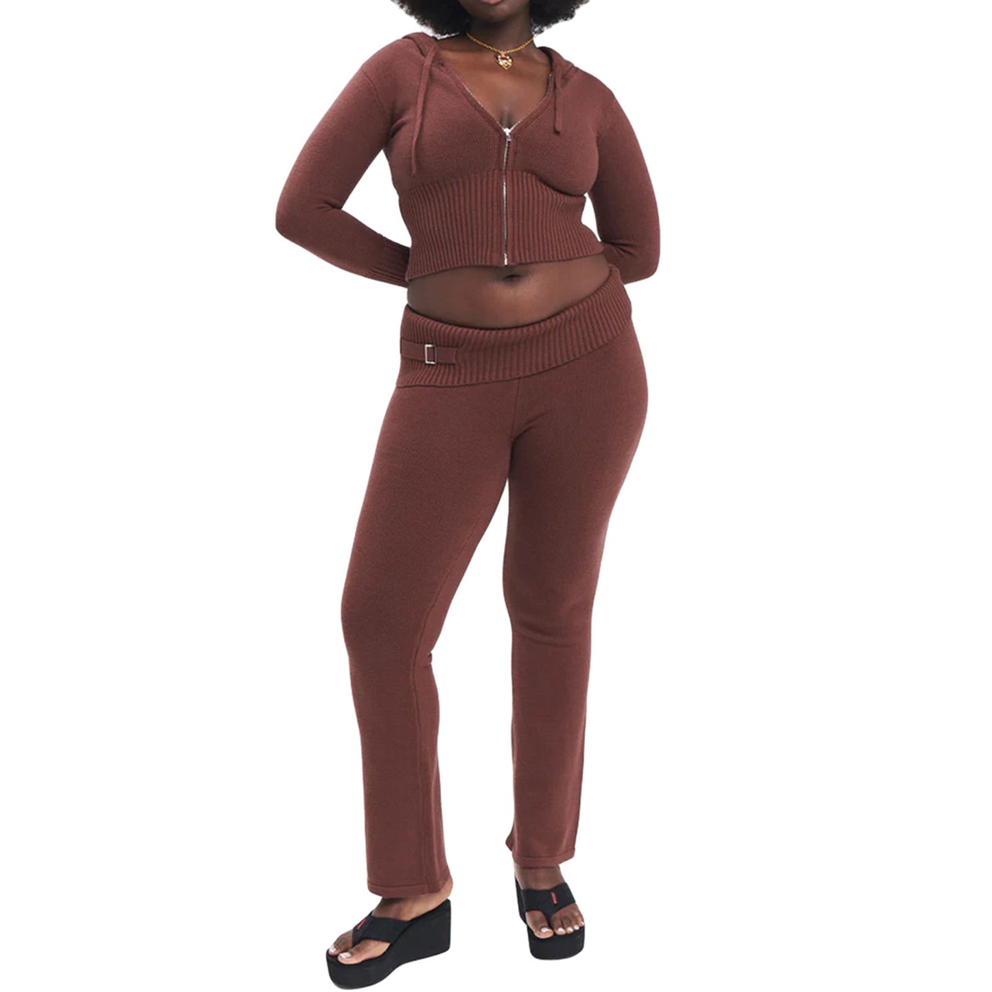 Knitted cropped hoodie set