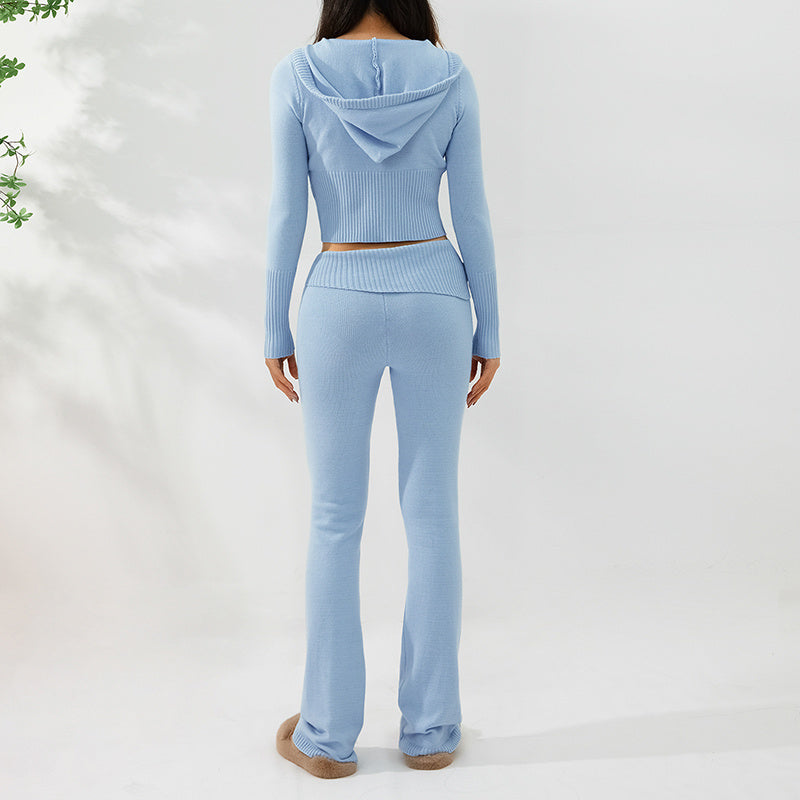 Knitted cropped hoodie set