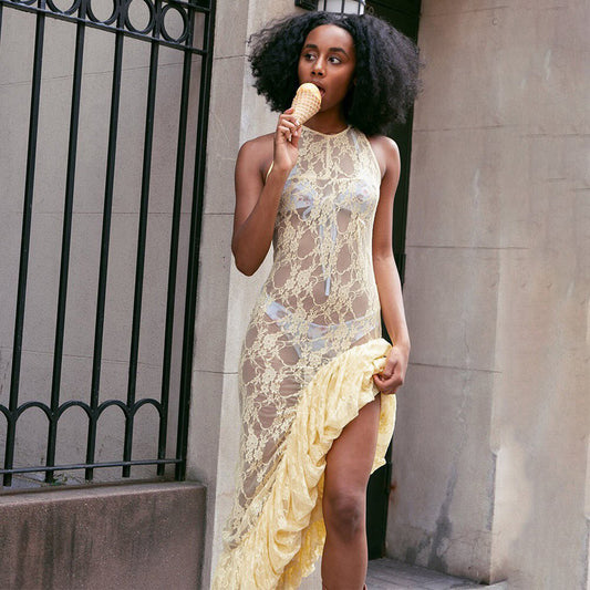Lace embroidered flow dress