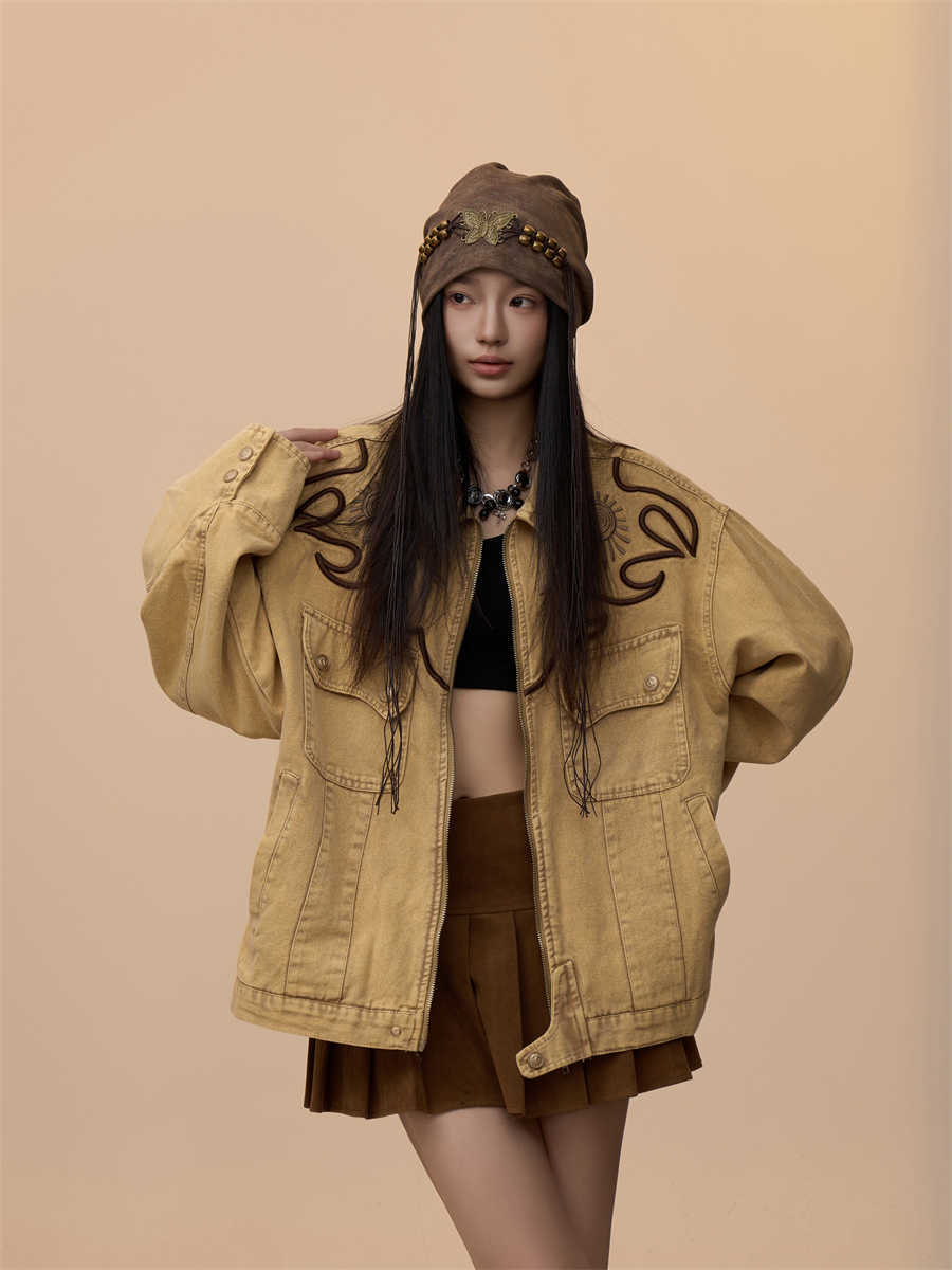 Western Embroidered Heavy Denim Coat