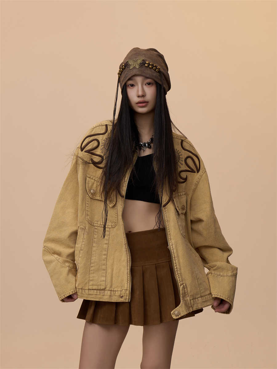 Western Embroidered Heavy Denim Coat